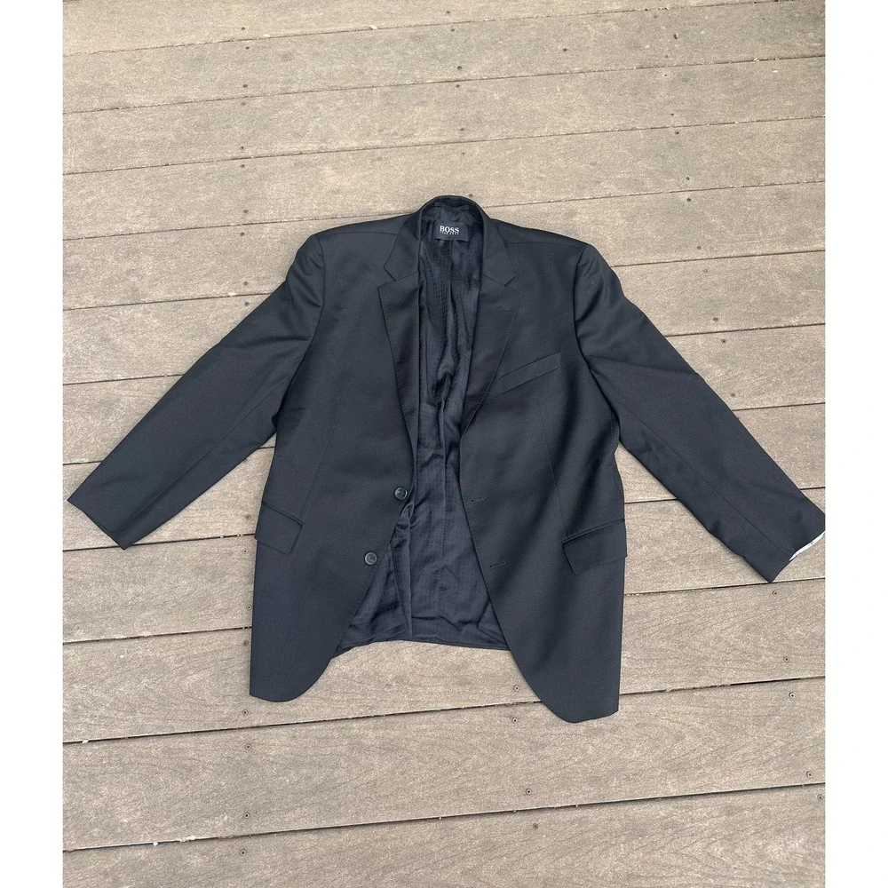 Hugo‎ Boss Suit Jacket Mens 44 Black Wool Notch Lapel Blazer Formal Business